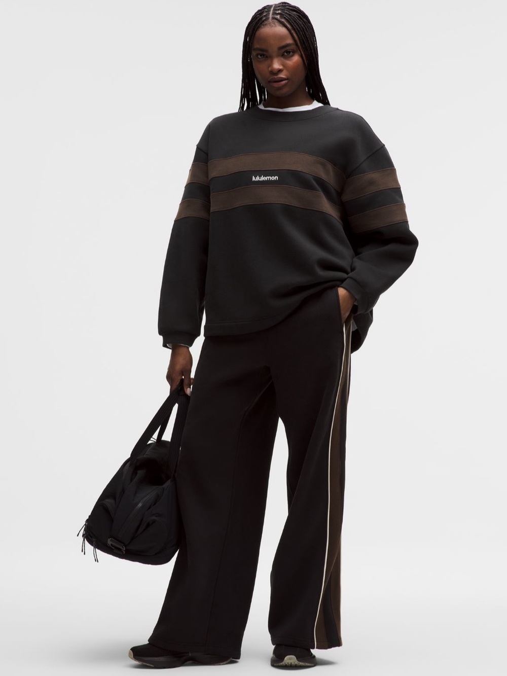Lululemon Steady State Oversized Track Pant & Pullover - Black/ Walnut Stripe
